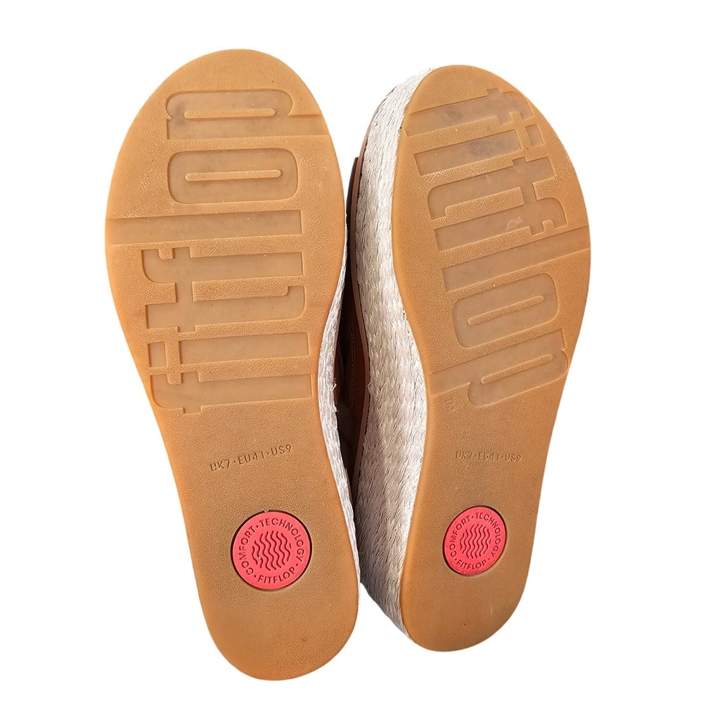 FitFlop Eloise Leather Espadrille Platform Slide Sandals Tan Brown Womens Size 9 - Picture 5 of 8